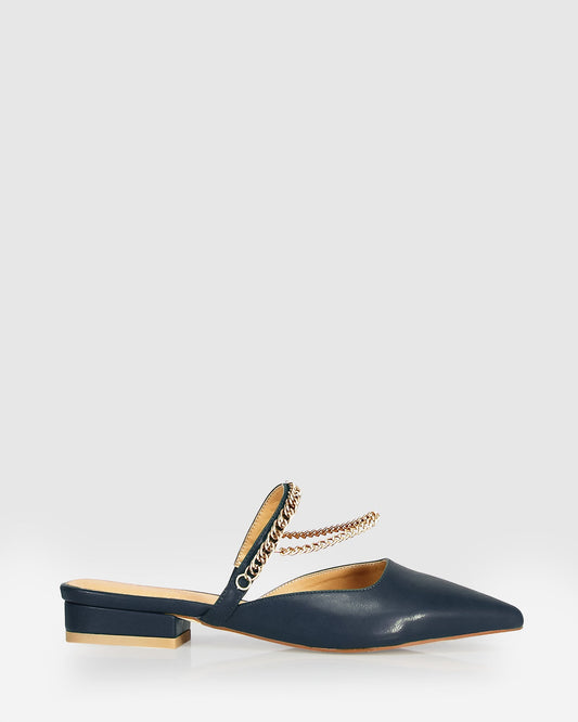 On The Go Leather Flat - Navy