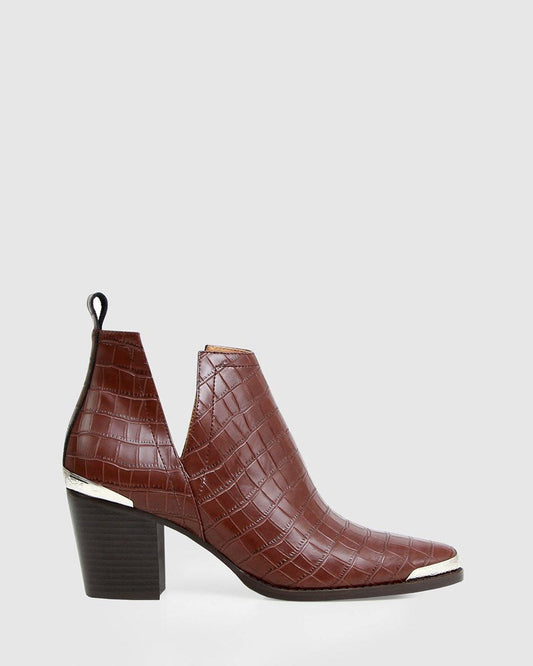 Austin Croc Embossed Ankle Boot - Chocolate FINAL SALE