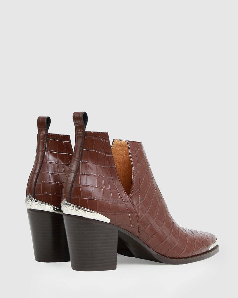 Austin Croc Embossed Ankle Boot - Chocolate FINAL SALE