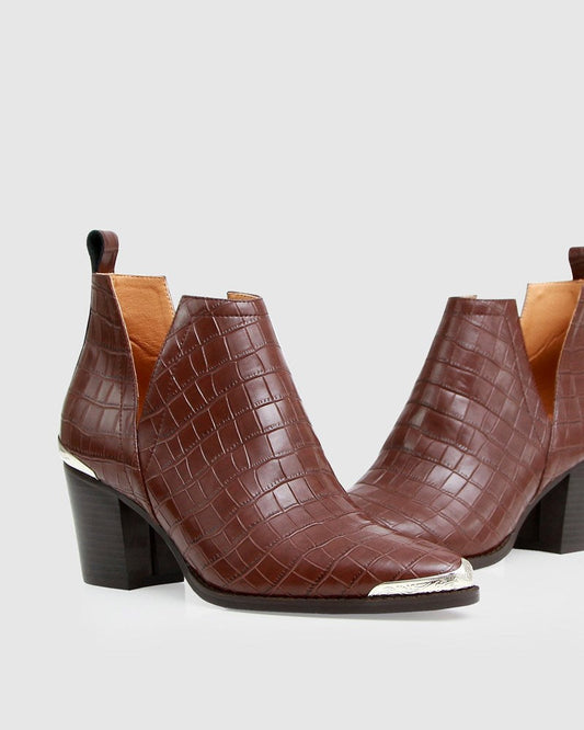 Austin Croc Embossed Ankle Boot - Chocolate FINAL SALE