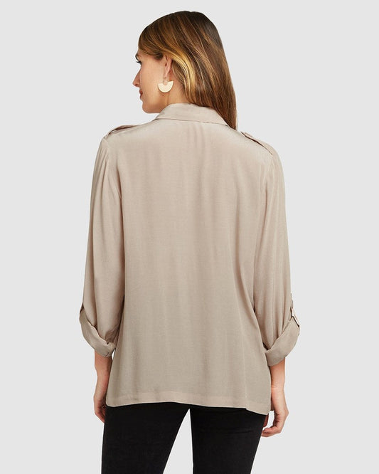 Eclipse Rolled Sleeve Blouse - Sand FINAL SALE