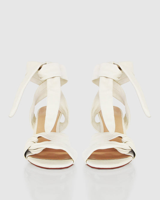 Bad Liar Leather Tie Heeled Sandal - Cream