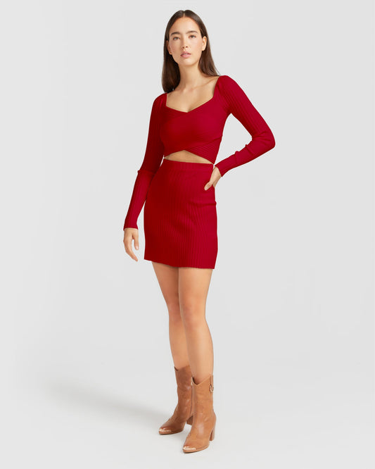 C'est Belle Knit Mini Skirt - Red