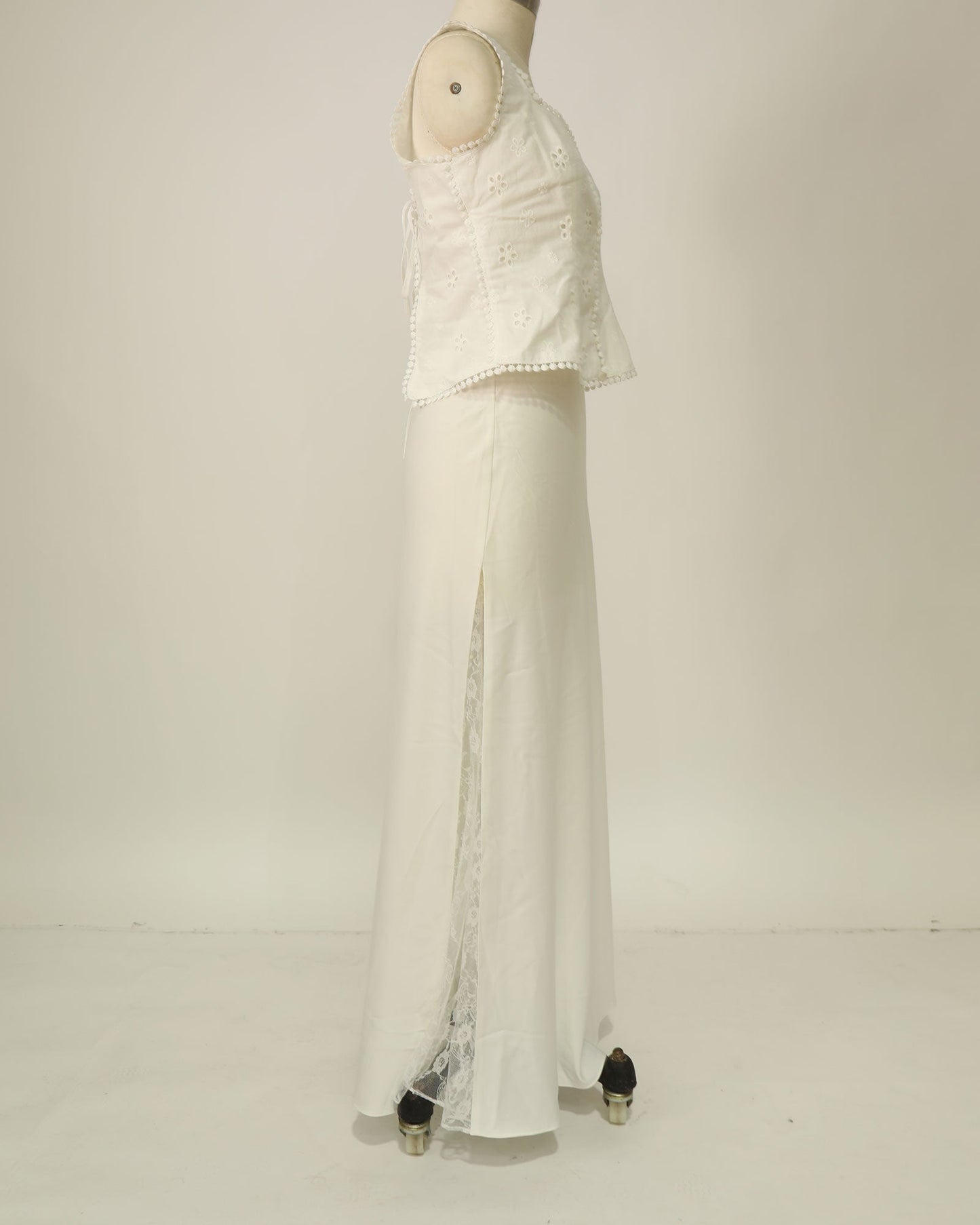 Lace Insert Maxi Skirt - White