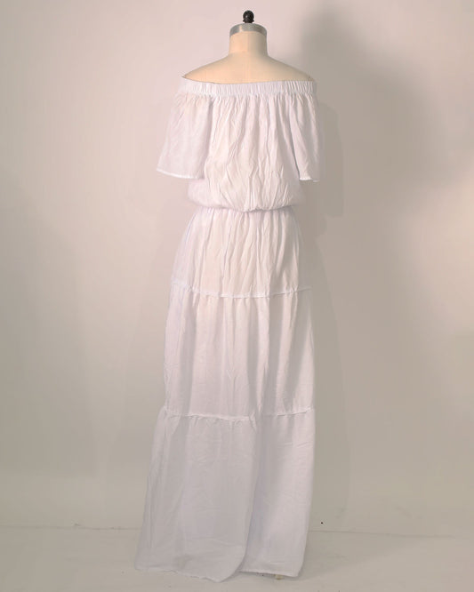 Off-the-Shoulder Ruffle Maxi - White