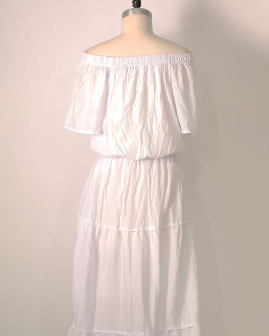 Off-the-Shoulder Ruffle Maxi - White