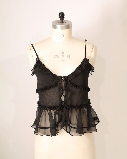 Chiffon Frill Cami - Black