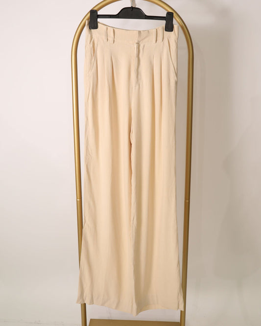 Wide Leg Linen Pants - Light Beige