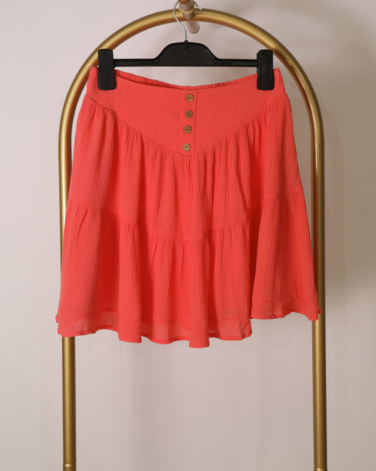 Tiered Mini Skirt with Button Detailing - Coral