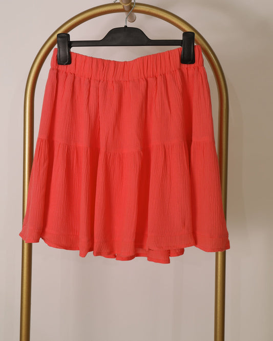 Tiered Mini Skirt with Button Detailing - Coral