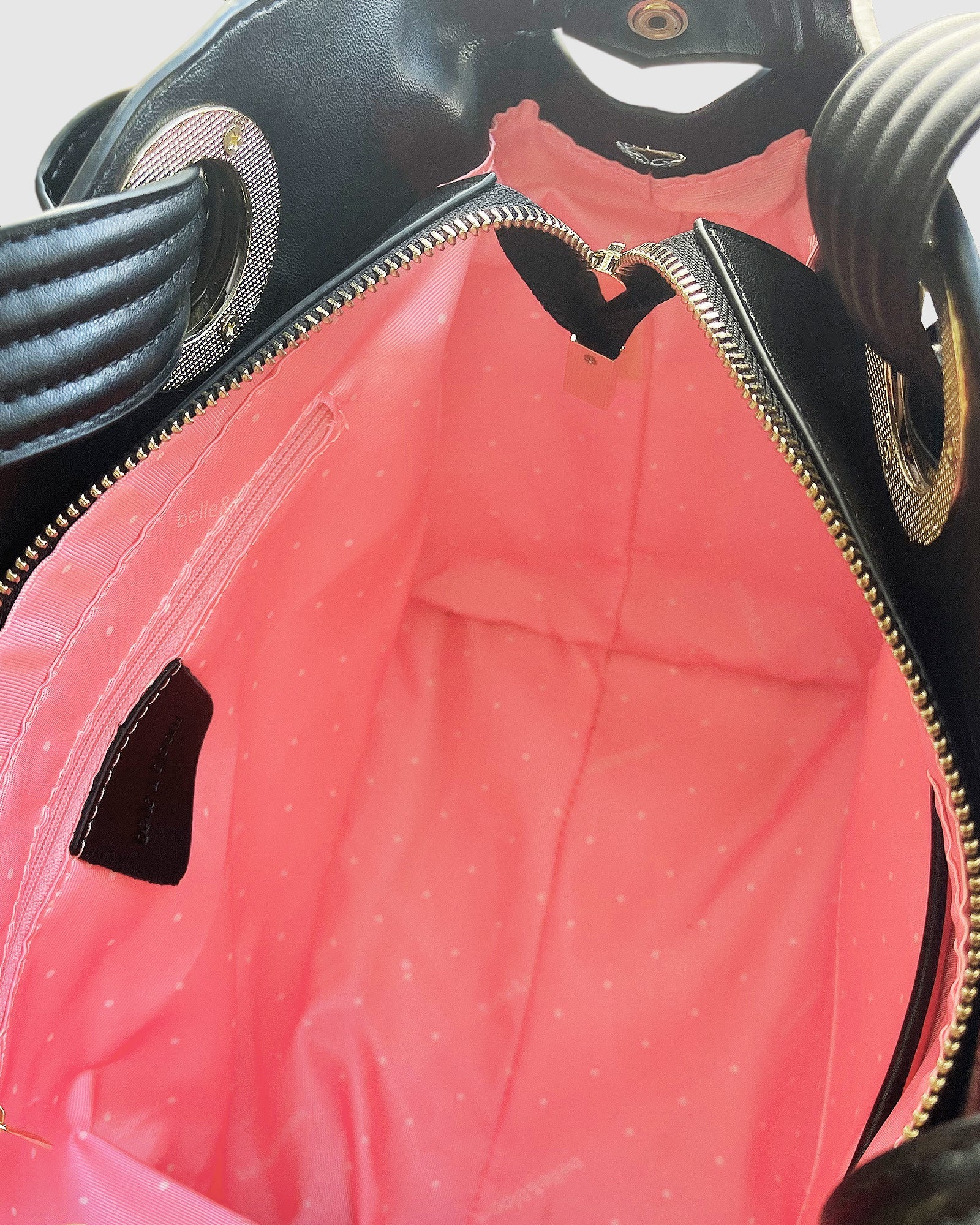 Blush Pink Lining Black women's leather bag