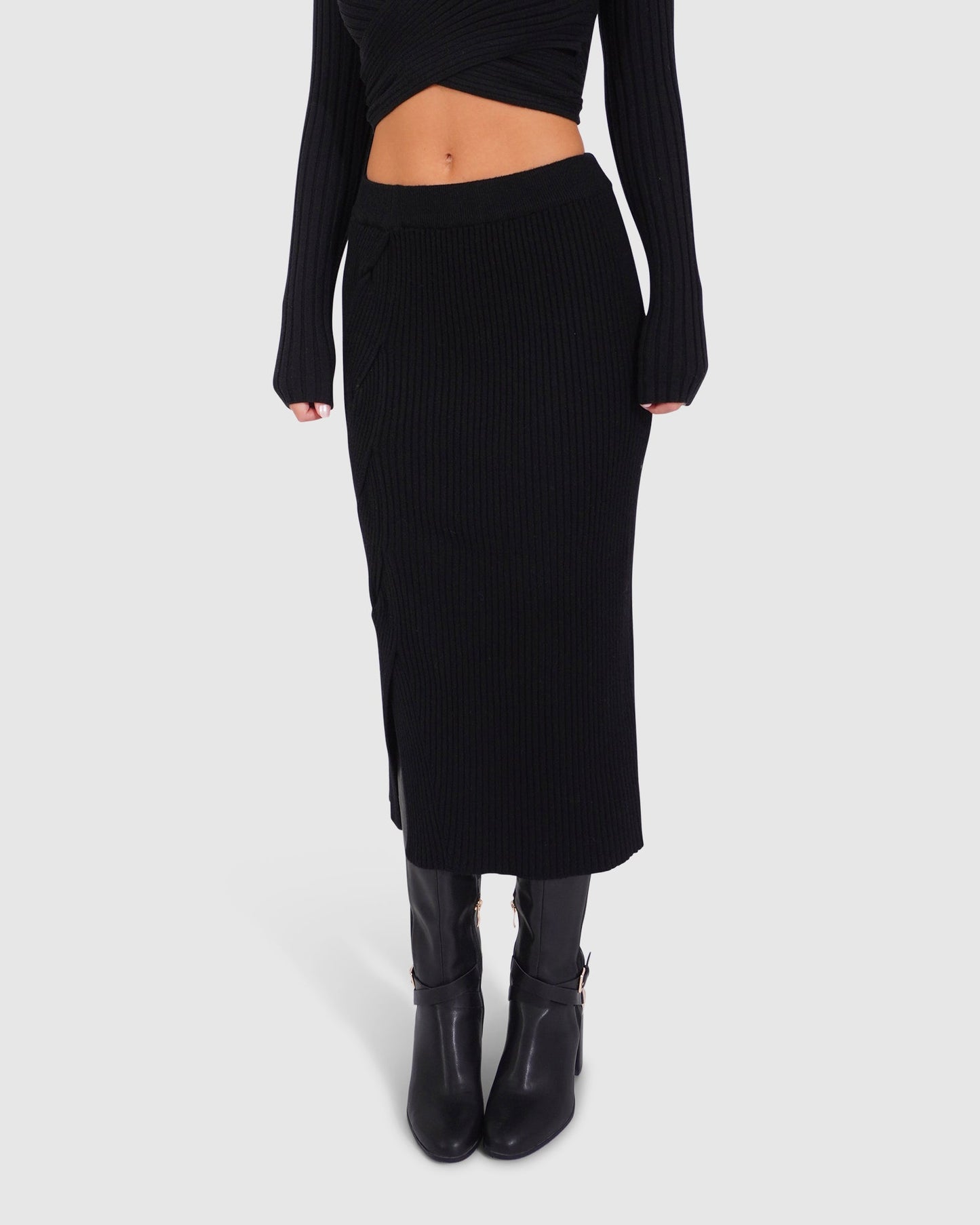 All My Life Knit Midi Skirt - Black