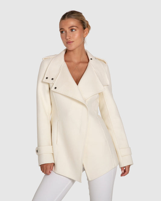 Bad Girl Wool Blend Moto Coat - Cream