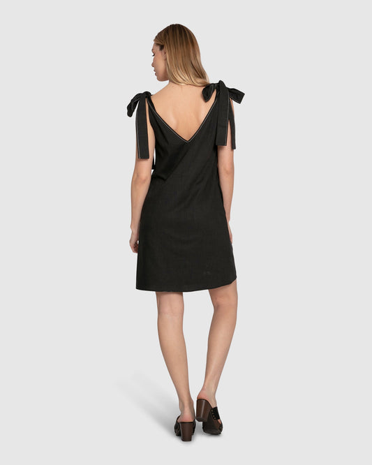 Burning Love Tie Shoulder Mini Dress - Black