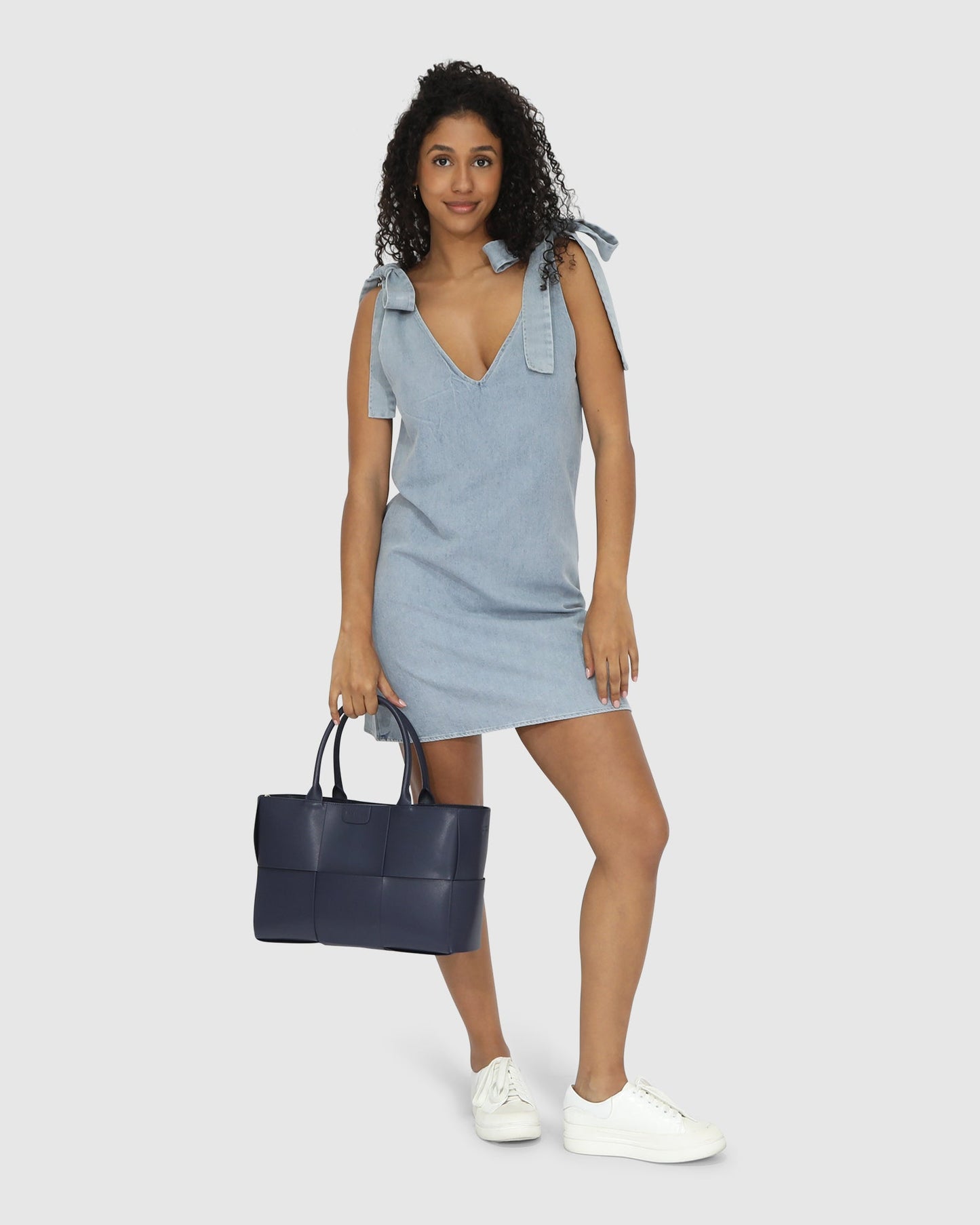 Burning Love Tie Shoulder Mini Dress - Stonewash