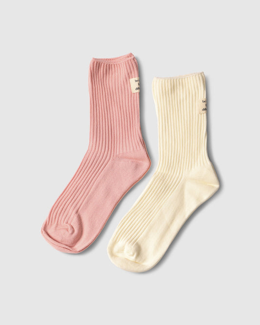 Beloved 2 Pack Socks - Cream/ Pink