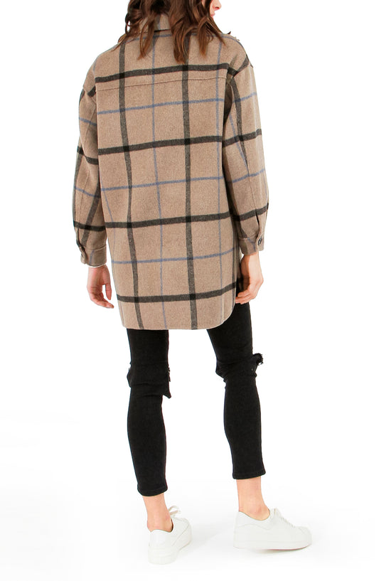 Back Together Belted Shacket - Oat Plaid