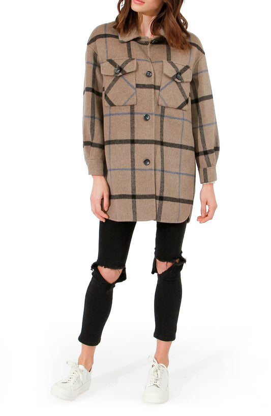 Back Together Belted Shacket - Oat Plaid