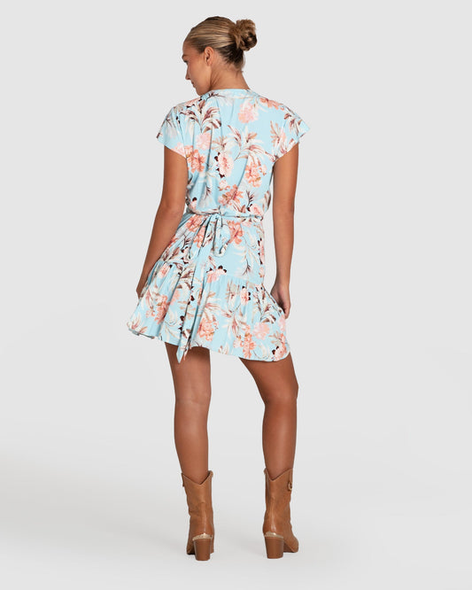 Love Shack Mini Wrap Dress - Light Blue