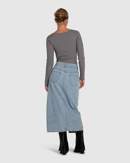 Can't Forget You Denim Midi Skirt