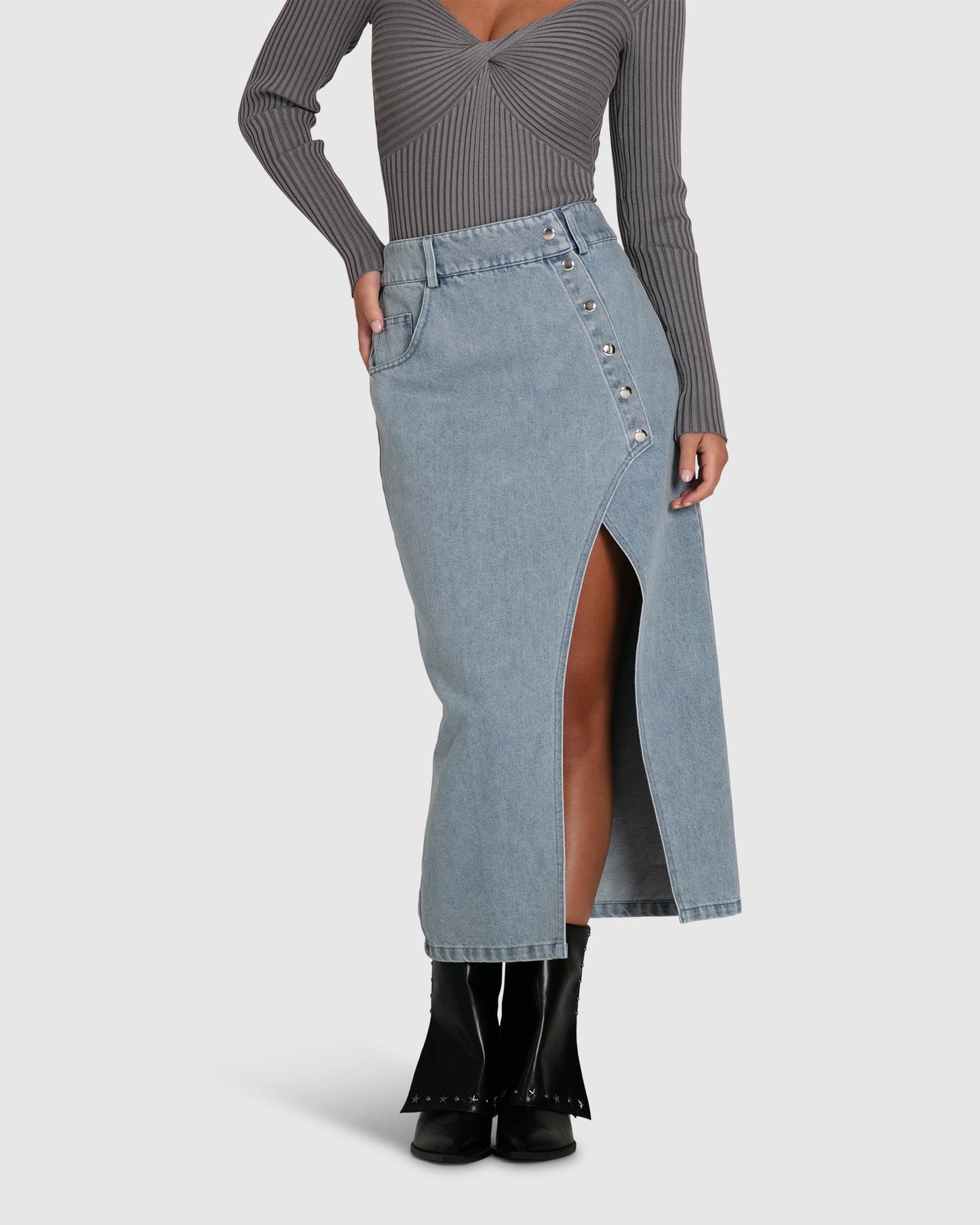 Can't Forget You Denim Midi Skirt