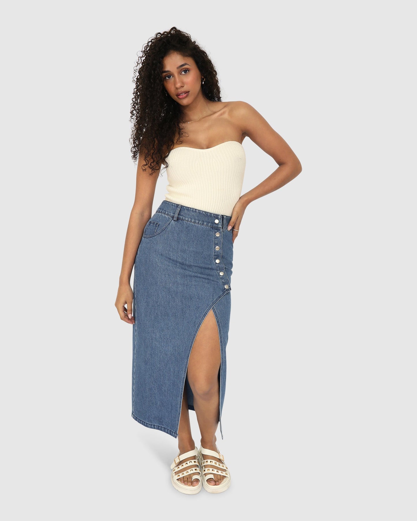 Can't Forget You Denim Midi Skirt - Mid Wash