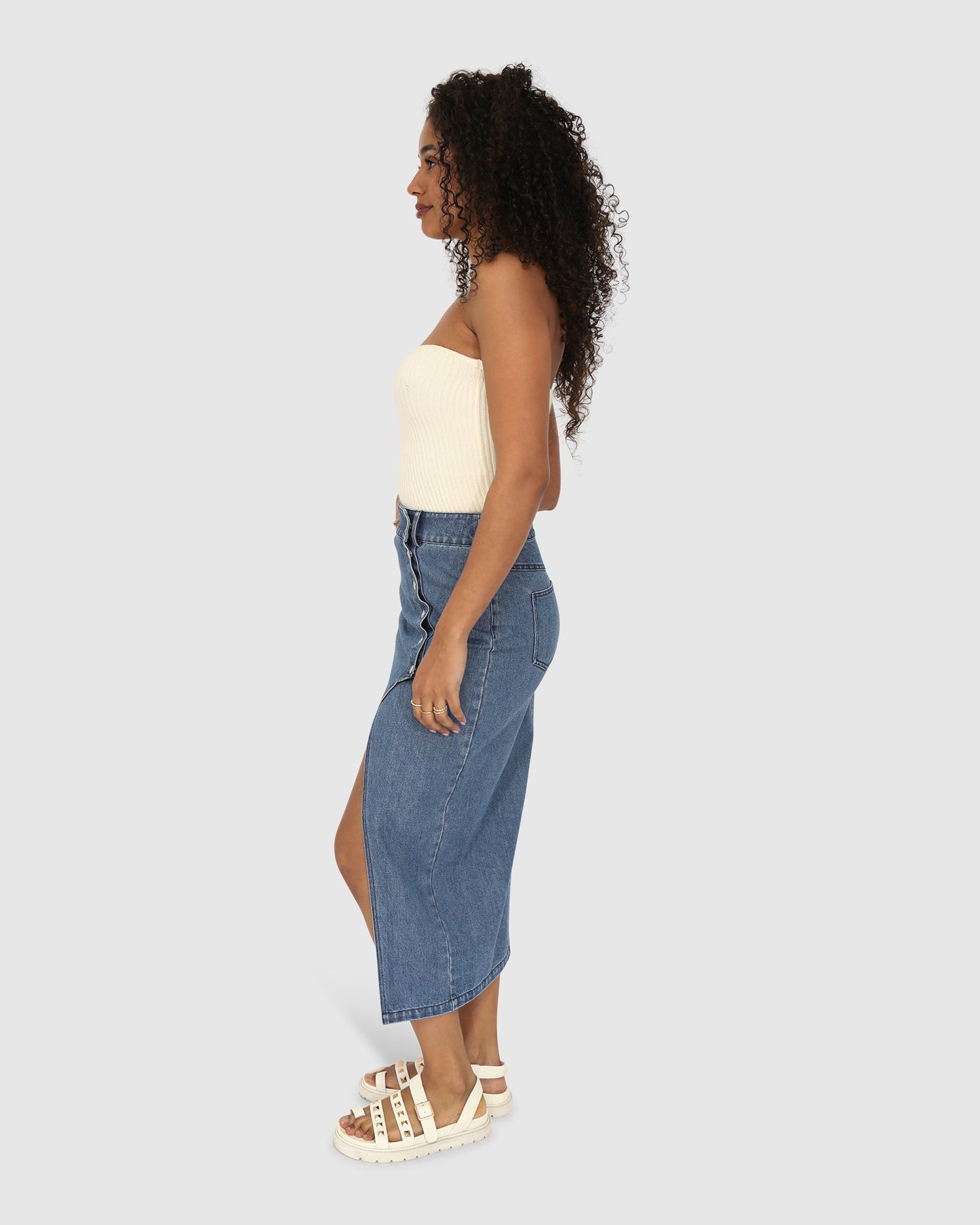 Can't Forget You Denim Midi Skirt - Mid Wash