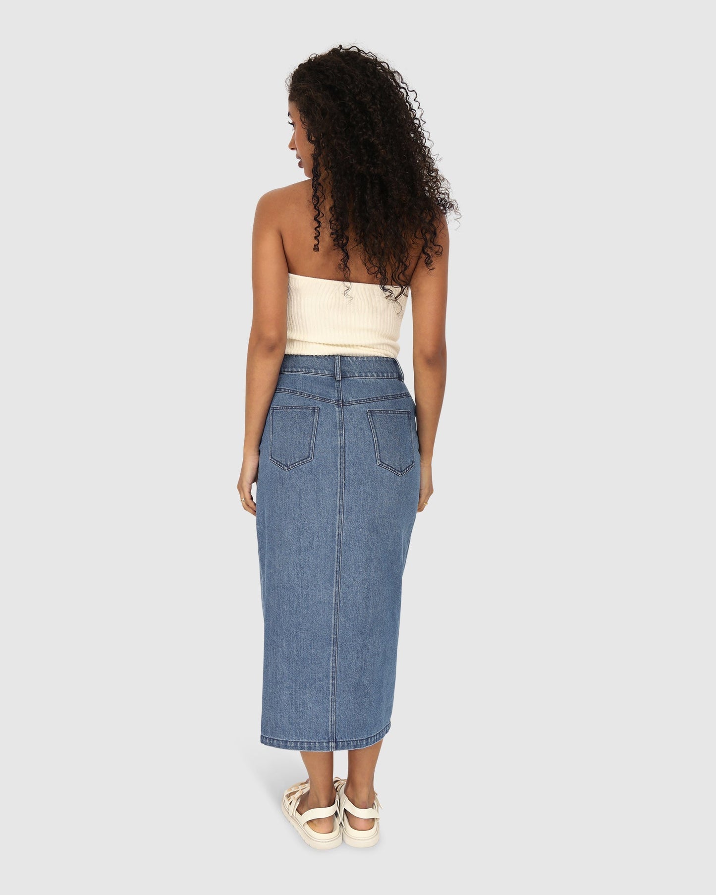 Can't Forget You Denim Midi Skirt - Mid Wash