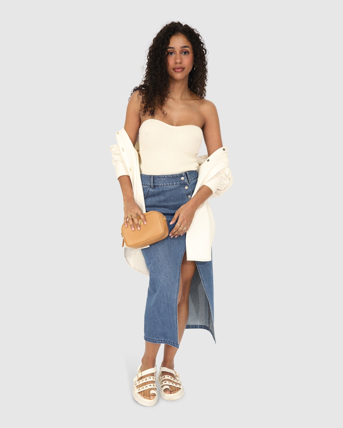 Can't Forget You Denim Midi Skirt - Mid Wash