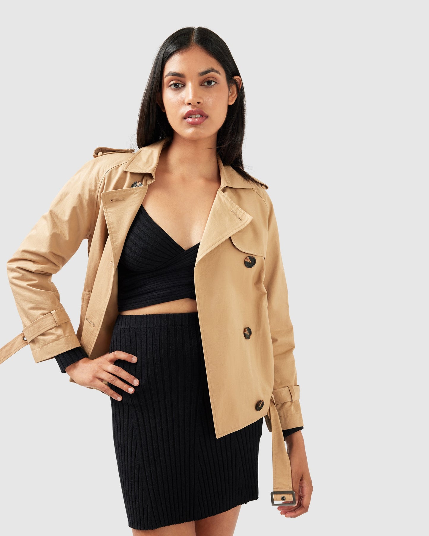 Cool Nights Cropped Trench Coat - Khaki