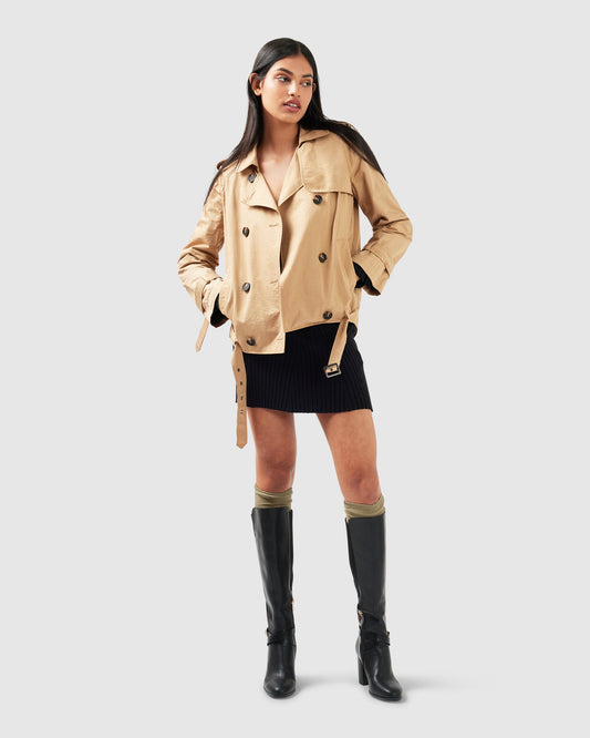 Cool Nights Cropped Trench Coat - Khaki