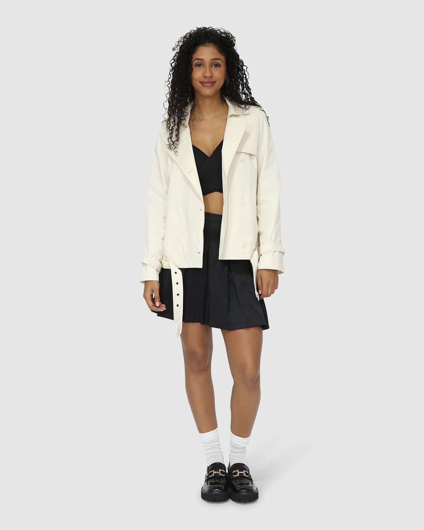 Cool Nights Cropped Trench Coat - Off White