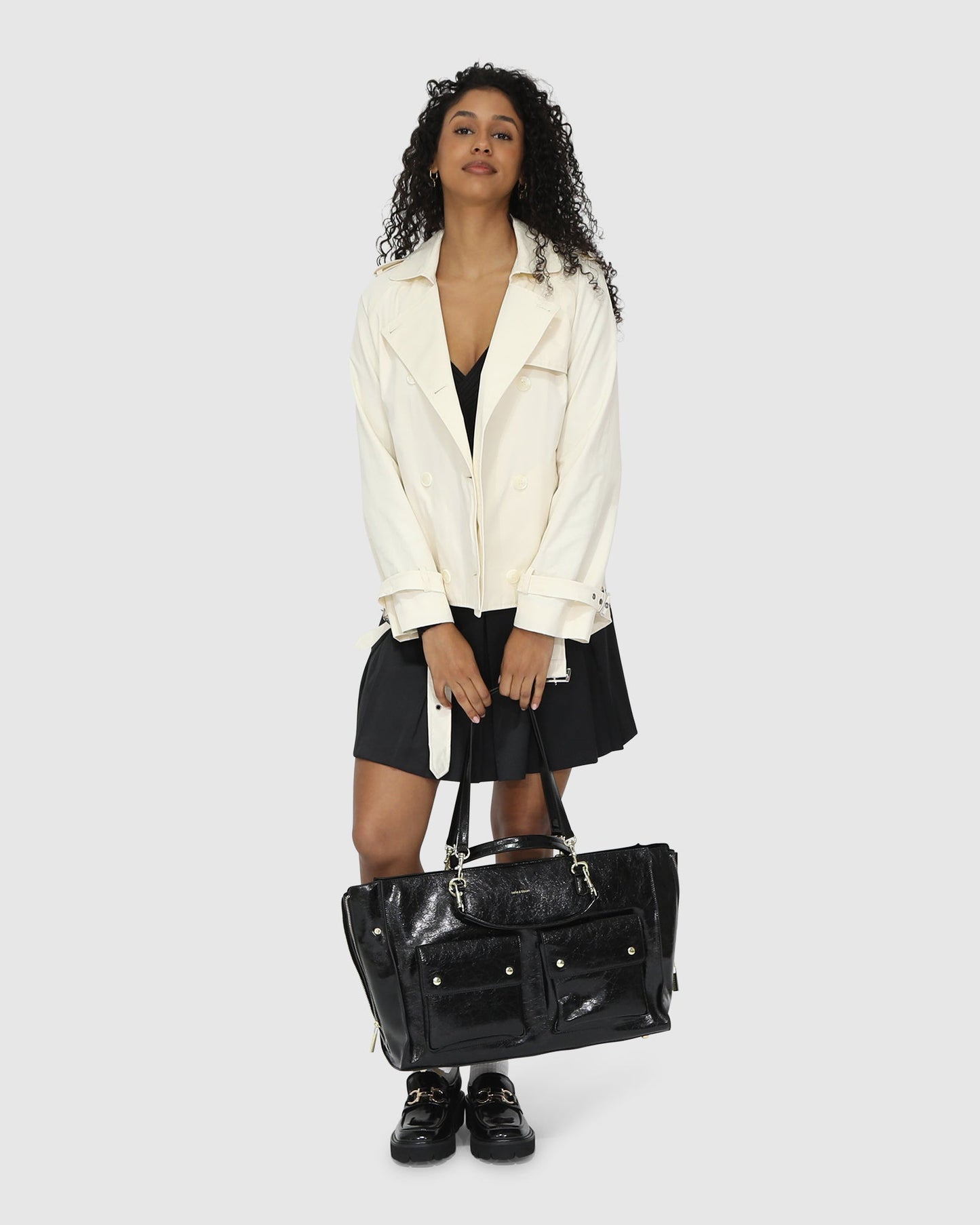 Cool Nights Cropped Trench Coat - Off White