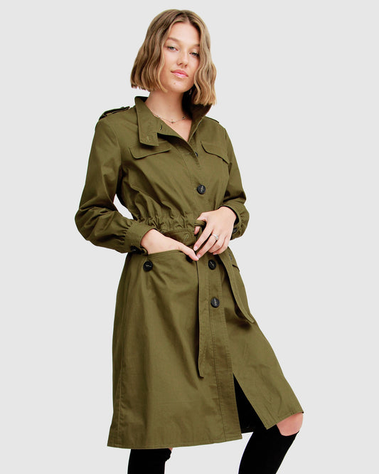 Carlisle Button Front Trench Coat - Military