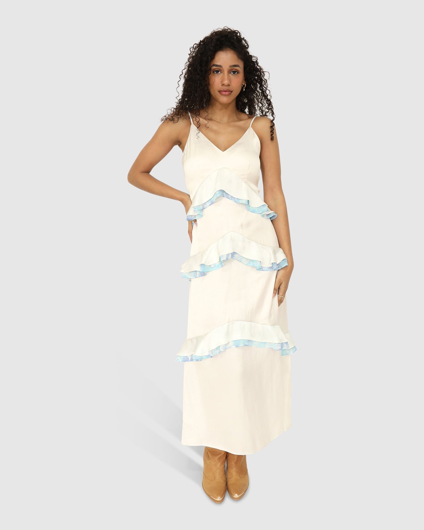 Lovely Day Ruffle Maxi Dress - White