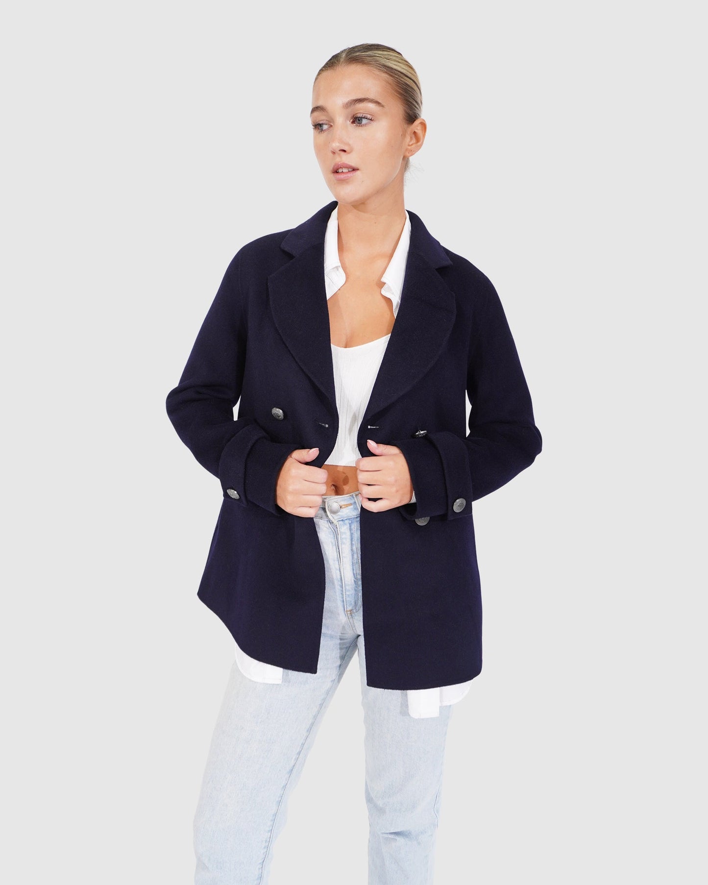 Forget You Military Peacoat - Navy