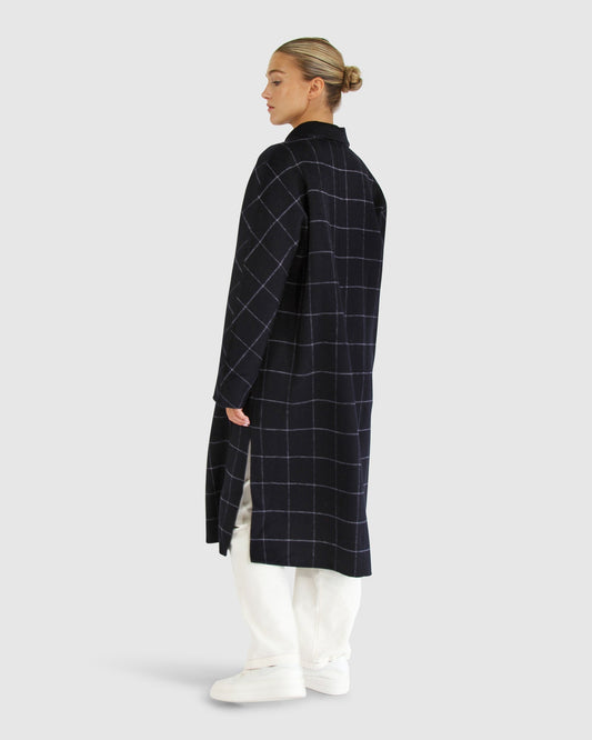 Guestlist Oversized Double Breasted Coat - Navy Plaid