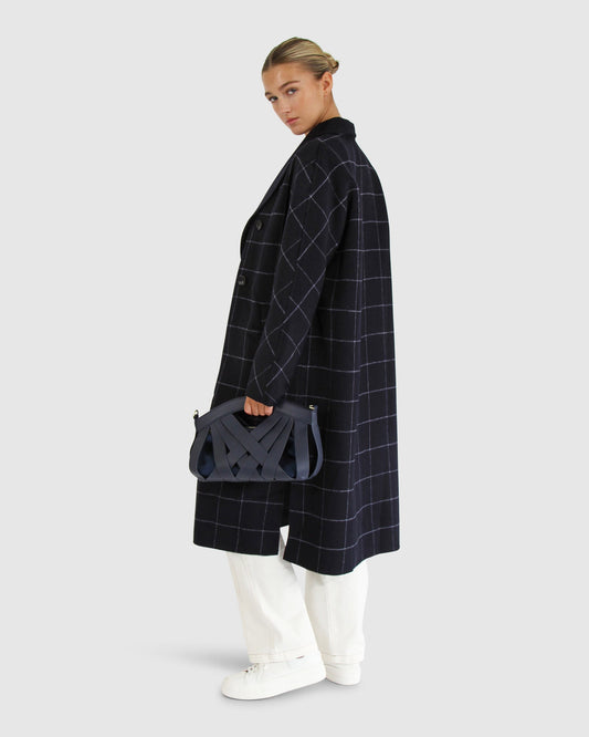 Guestlist Oversized Double Breasted Coat - Navy Plaid