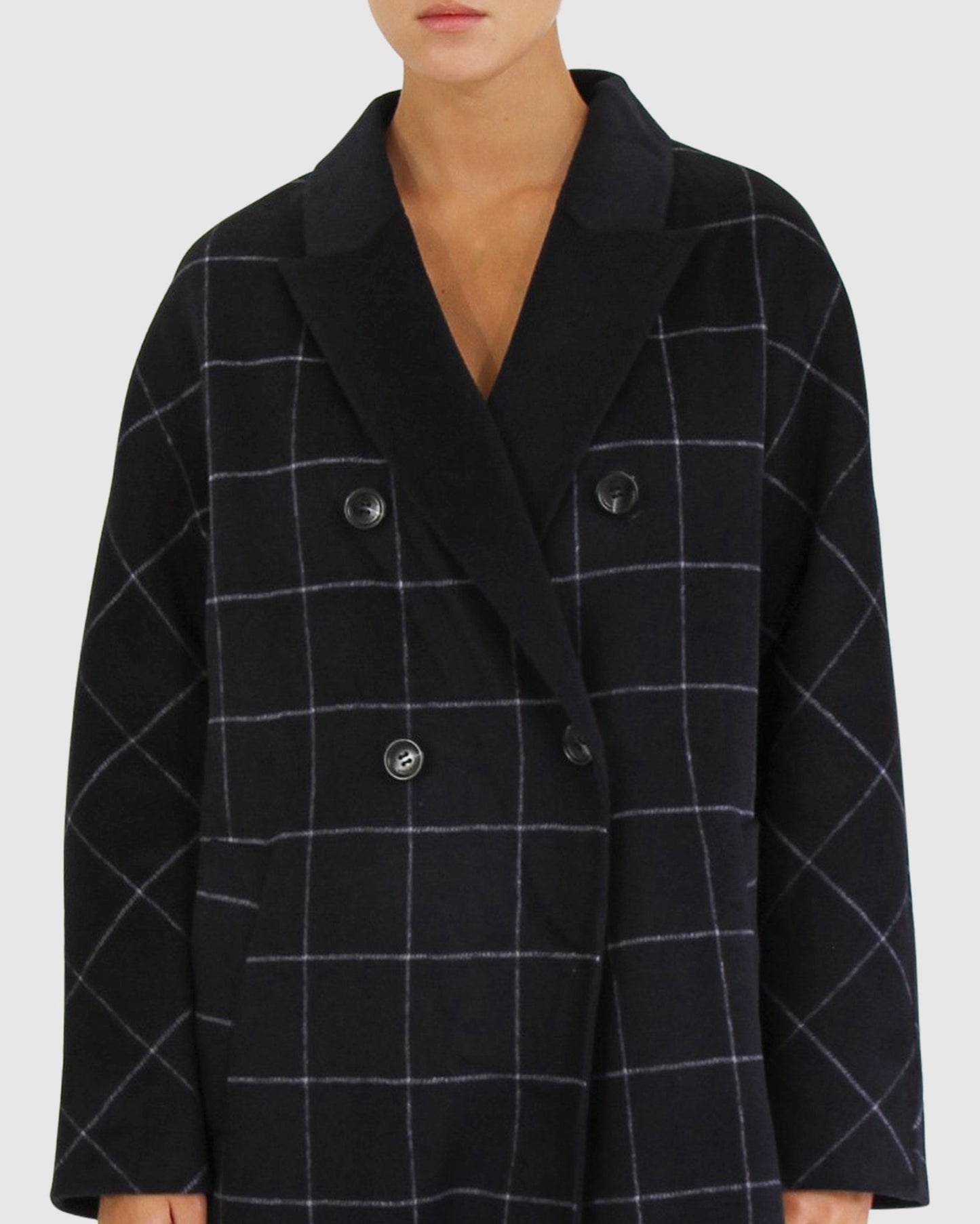 Guestlist Oversized Double Breasted Coat - Navy Plaid