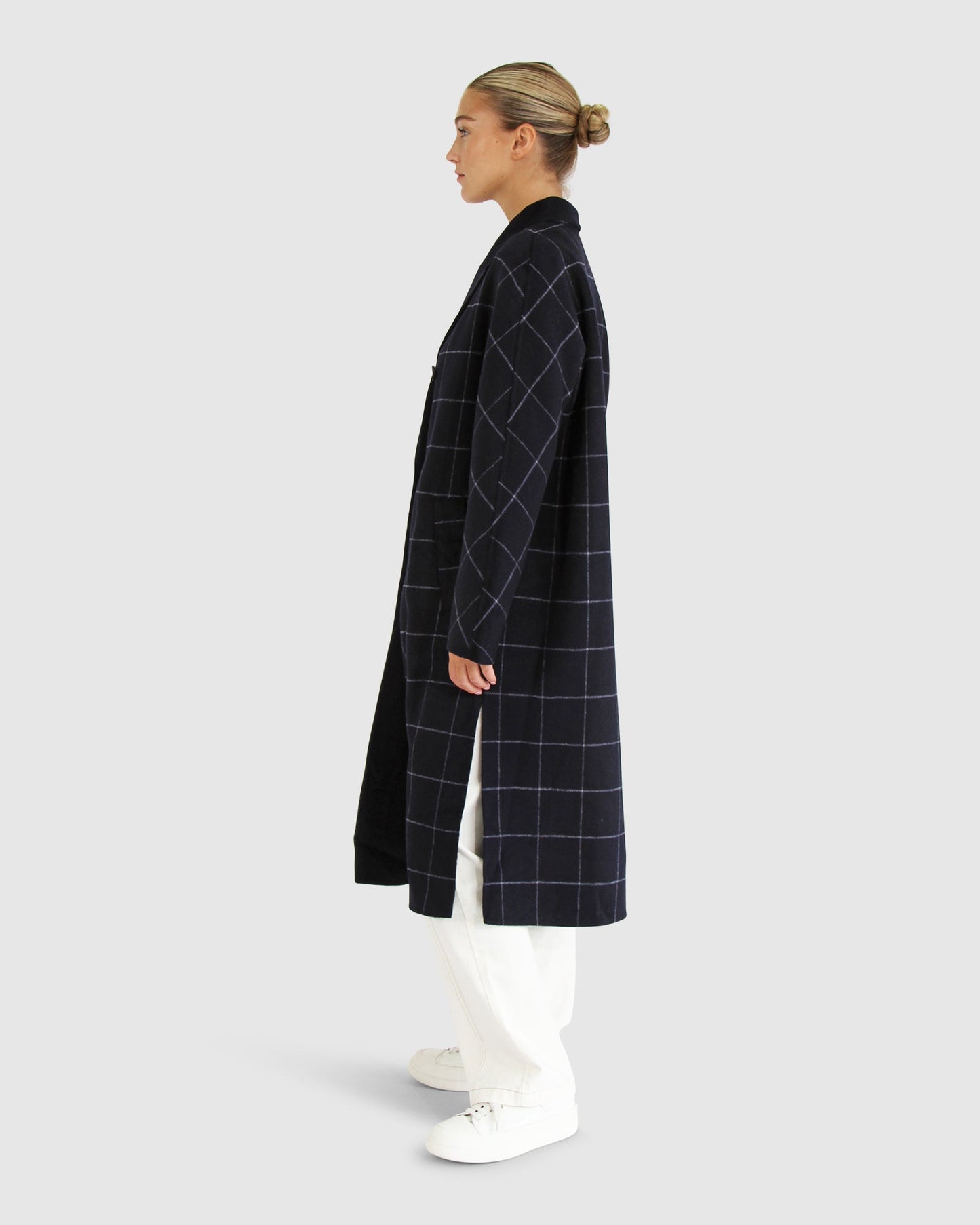 Guestlist Oversized Double Breasted Coat - Navy Plaid