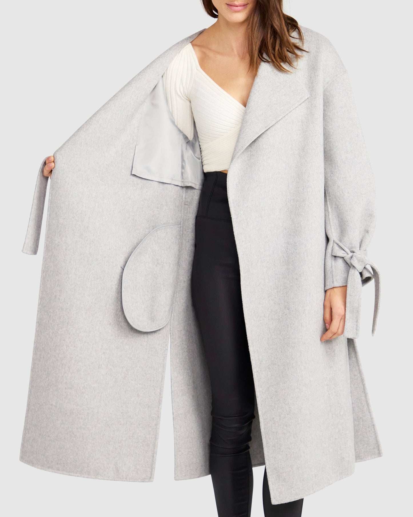 Head Over Heels Collarless Robe Coat - Grey Marle