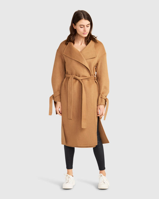 Head Over Heels Collarless Robe Coat - Camel