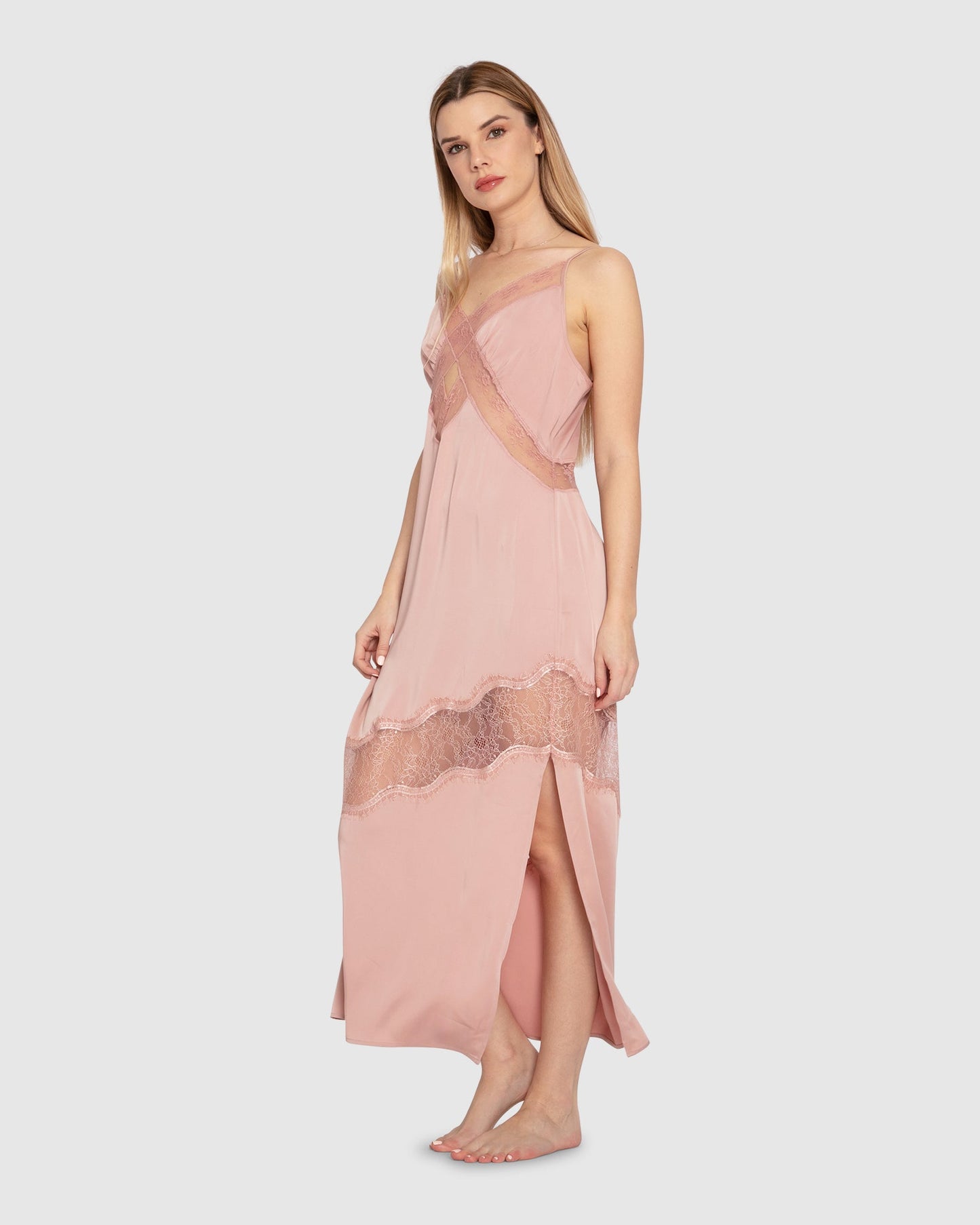 Heavenly Bodies Lace Slip Dress - Rose