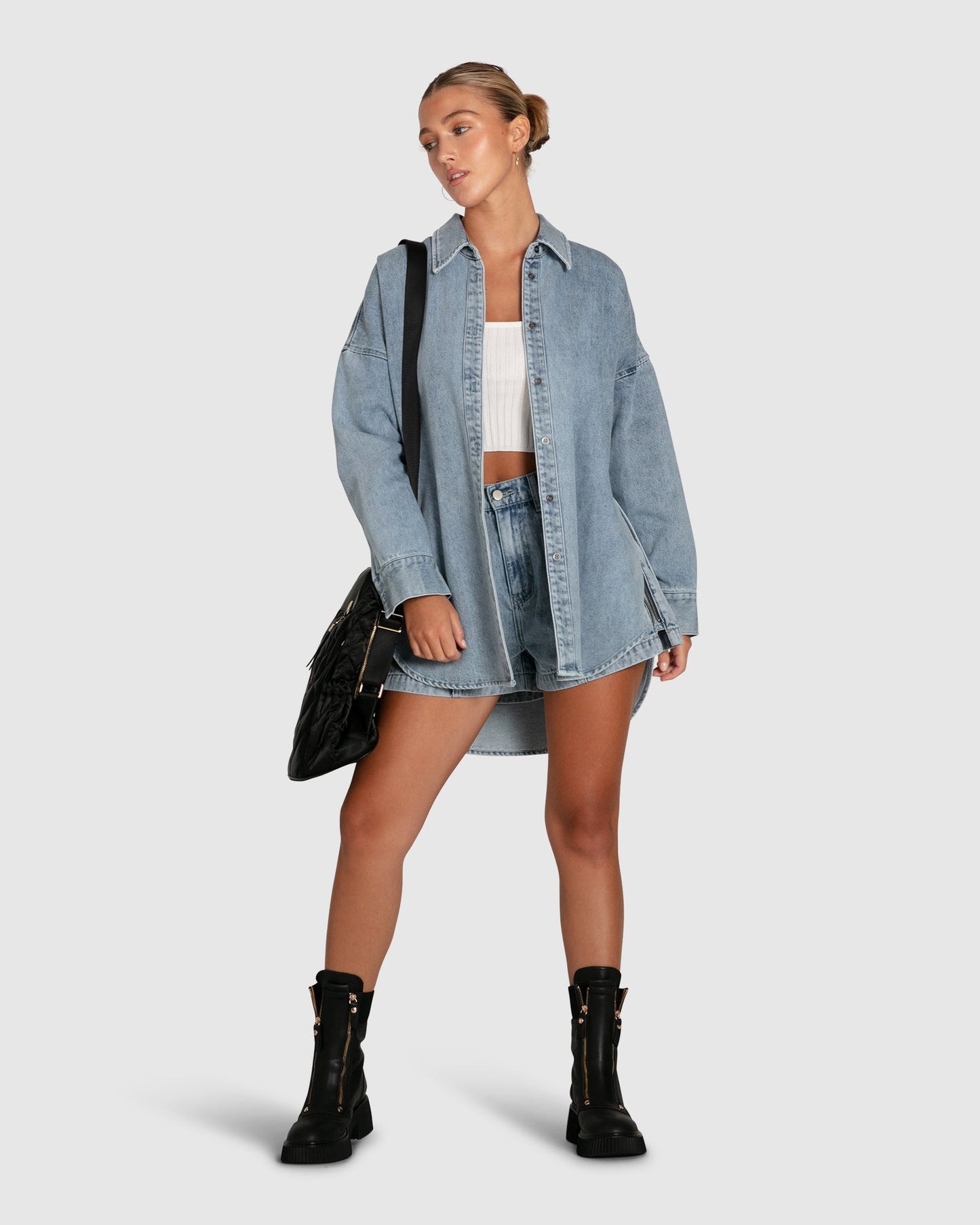 Into Him Oversized Denim Shirt - Stonewash