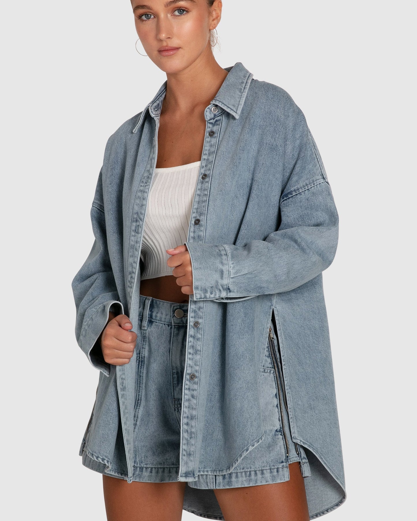 Into Him Oversized Denim Shirt - Stonewash