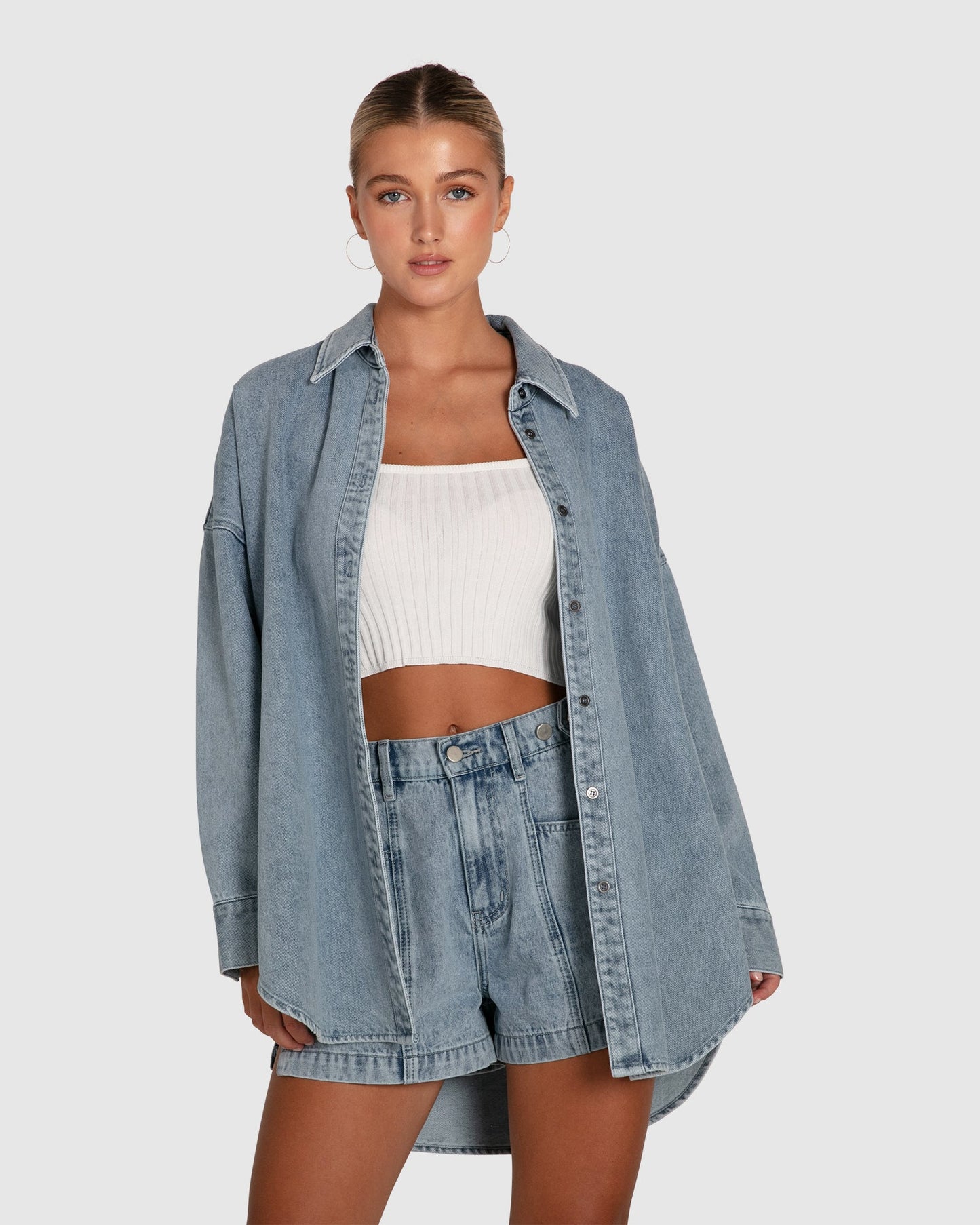 Into Him Oversized Denim Shirt - Stonewash