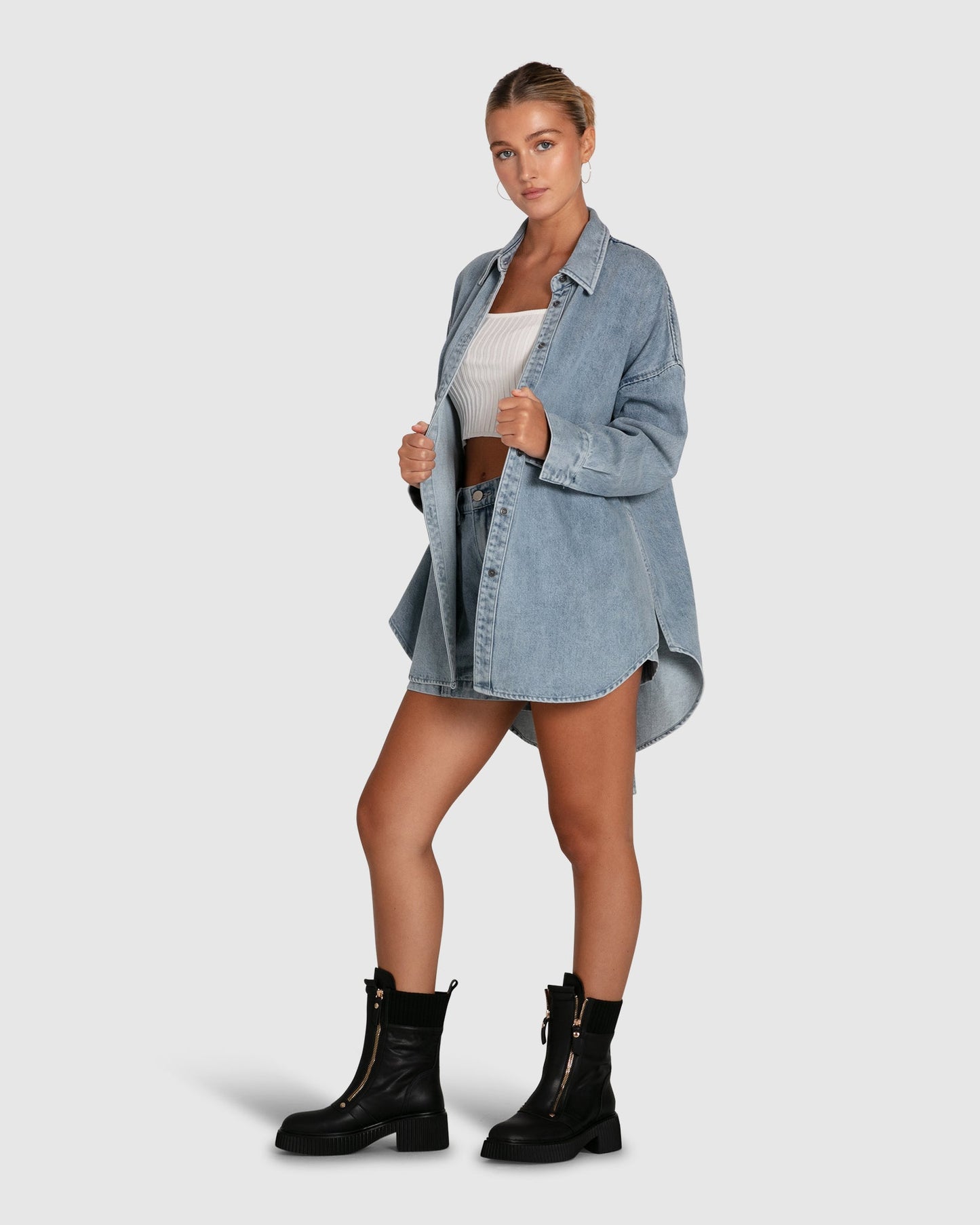 Into Him Oversized Denim Shirt - Stonewash