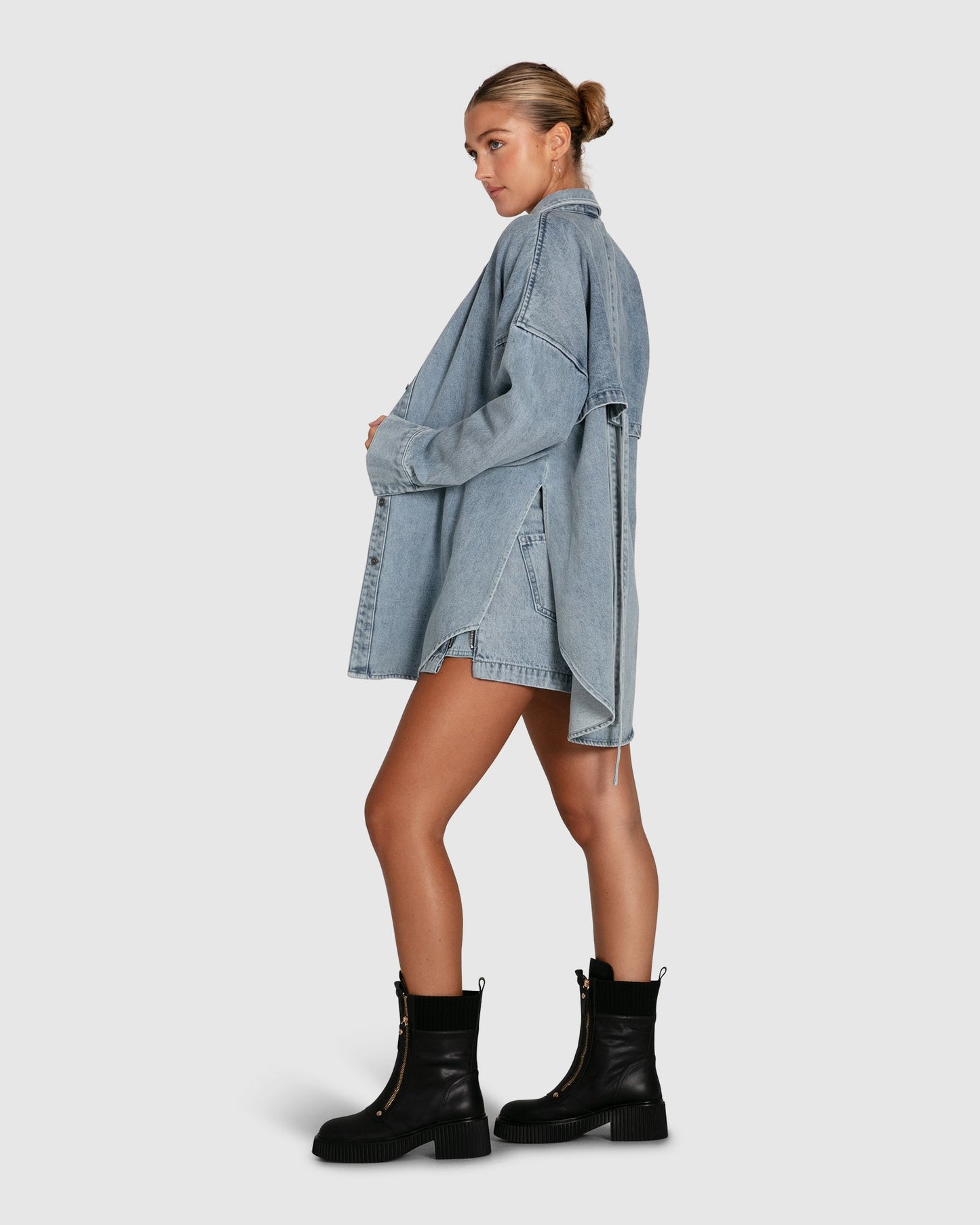 Into Him Oversized Denim Shirt - Stonewash