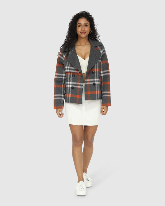 I'm Yours Wool Blend Peacoat - Charcoal Plaid