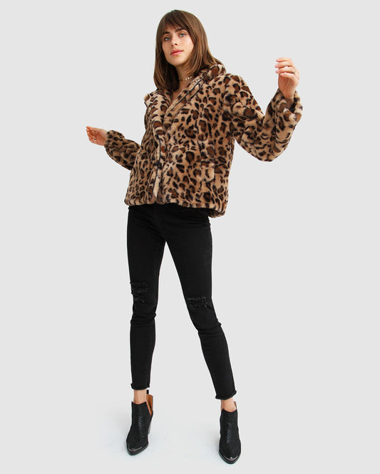 Last Call Leopard Faux Fur Jacket - Brown